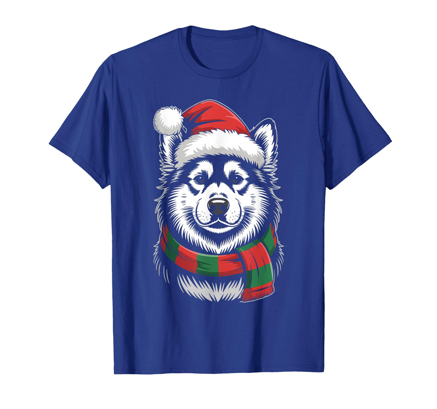 Alaskan Malamute Dog Xmas Santa Hat Scarf Christmas Costume T-Shirt