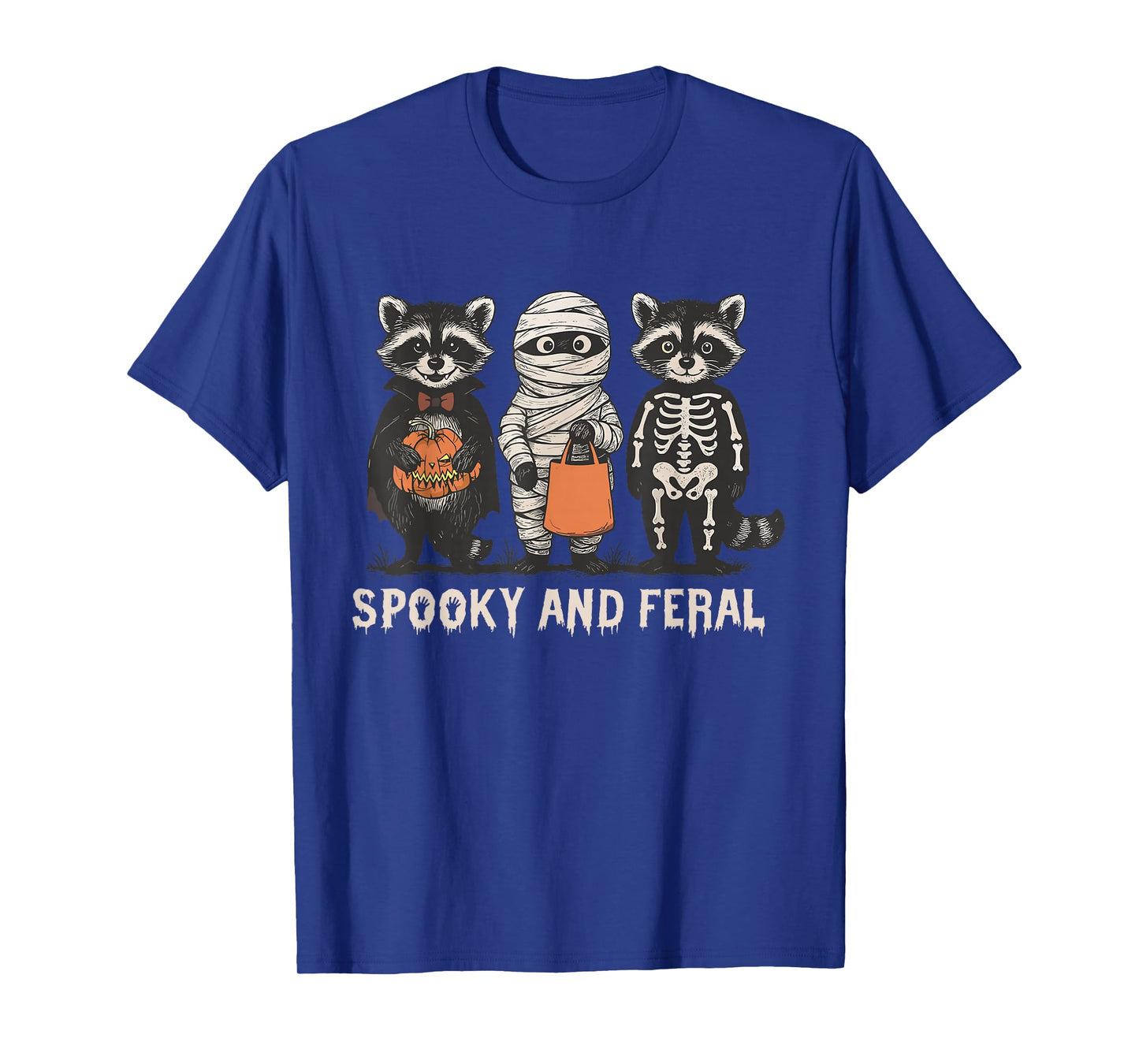 Spooky and Feral Raccoon Halloween Raccoon Ghost Trash Panda T-Shirt