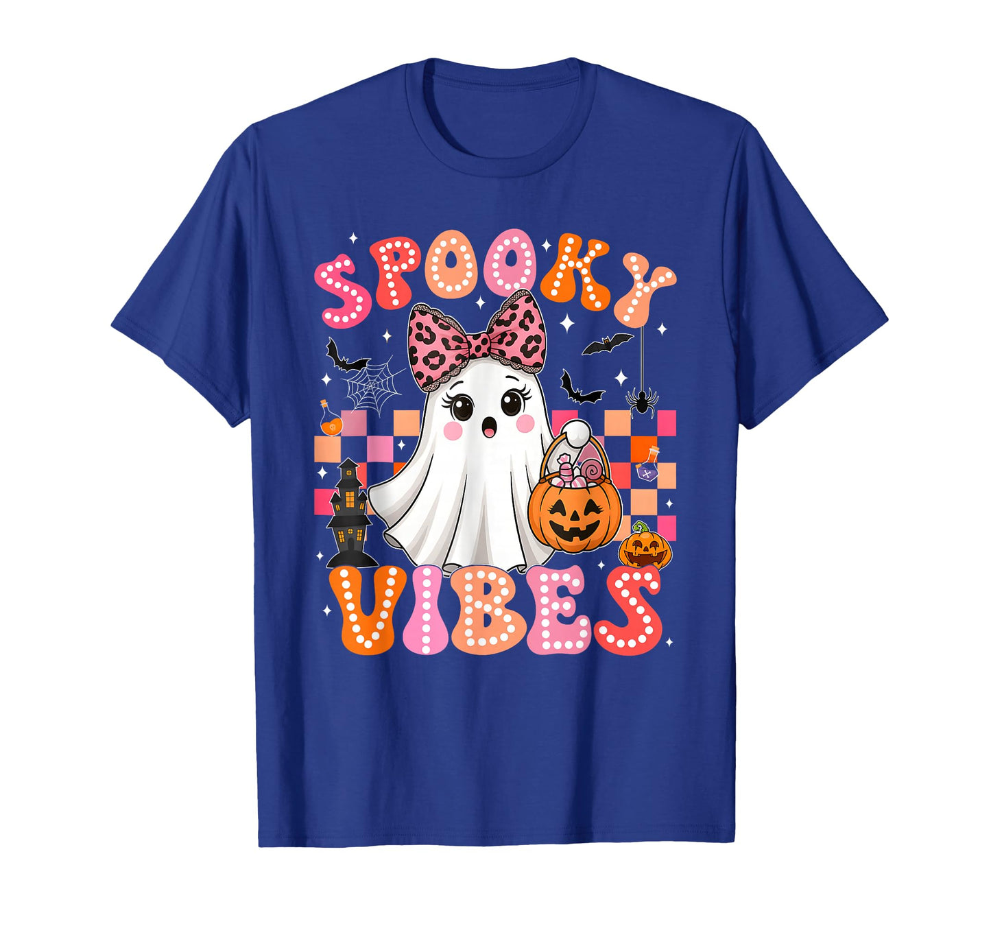 Groovy Spooky Season Retro Ghost Holding Pumpkin Halloween T-Shirt