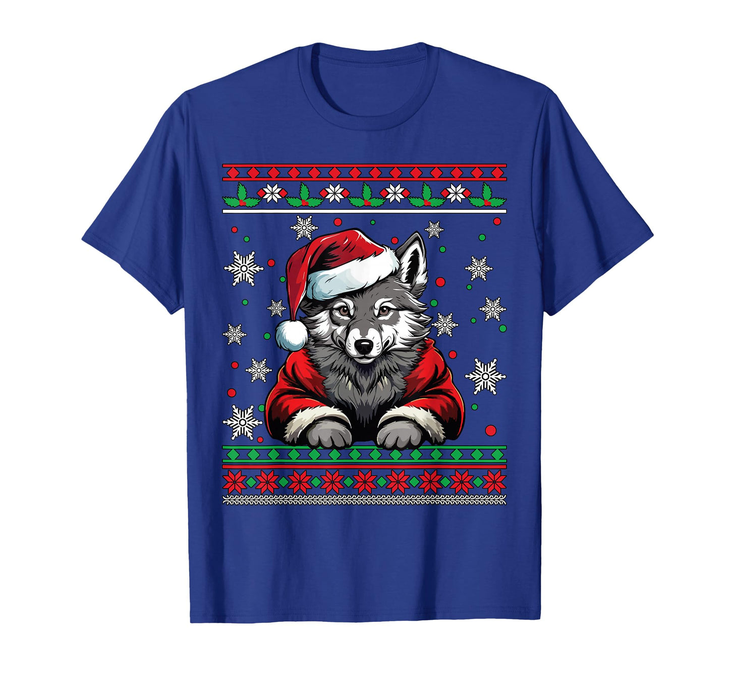 Wolf Santa Happy Christmas Funny Ugly Christmas T-Shirt
