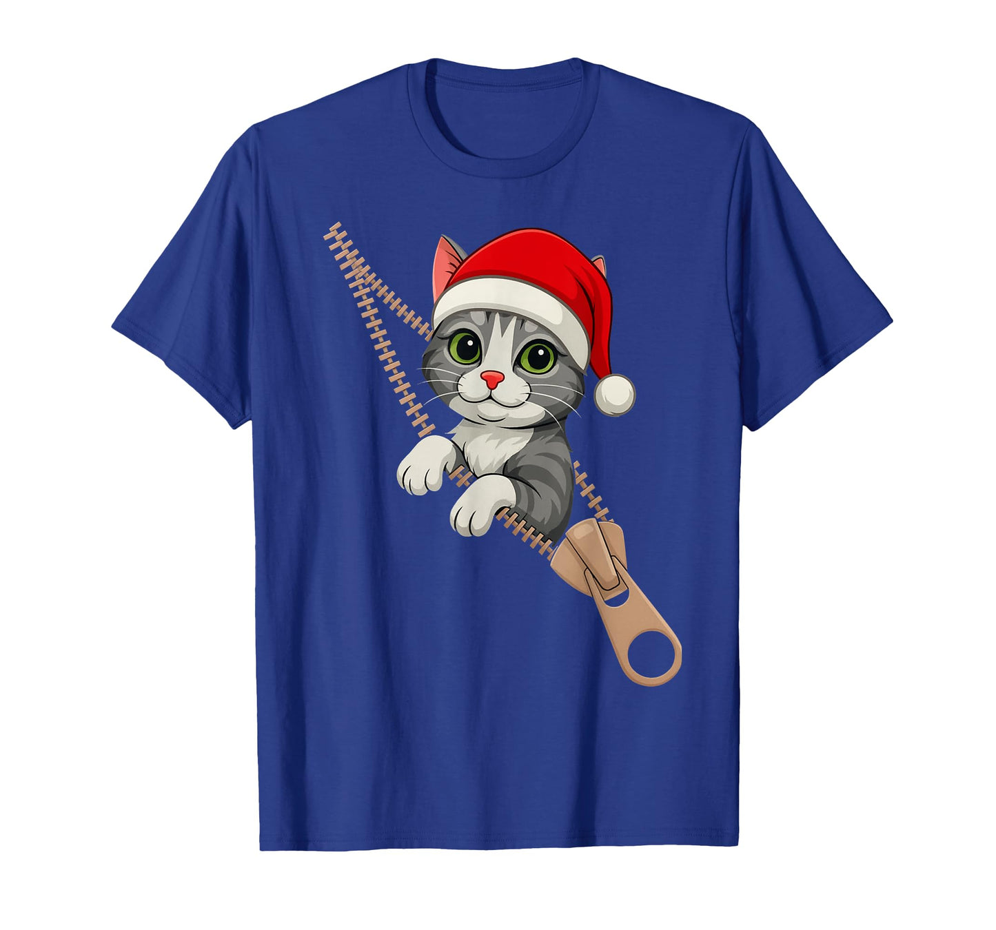 Cute Christmas Cat Santa Hat Zipper Peeking Kitten Men Women T-Shirt