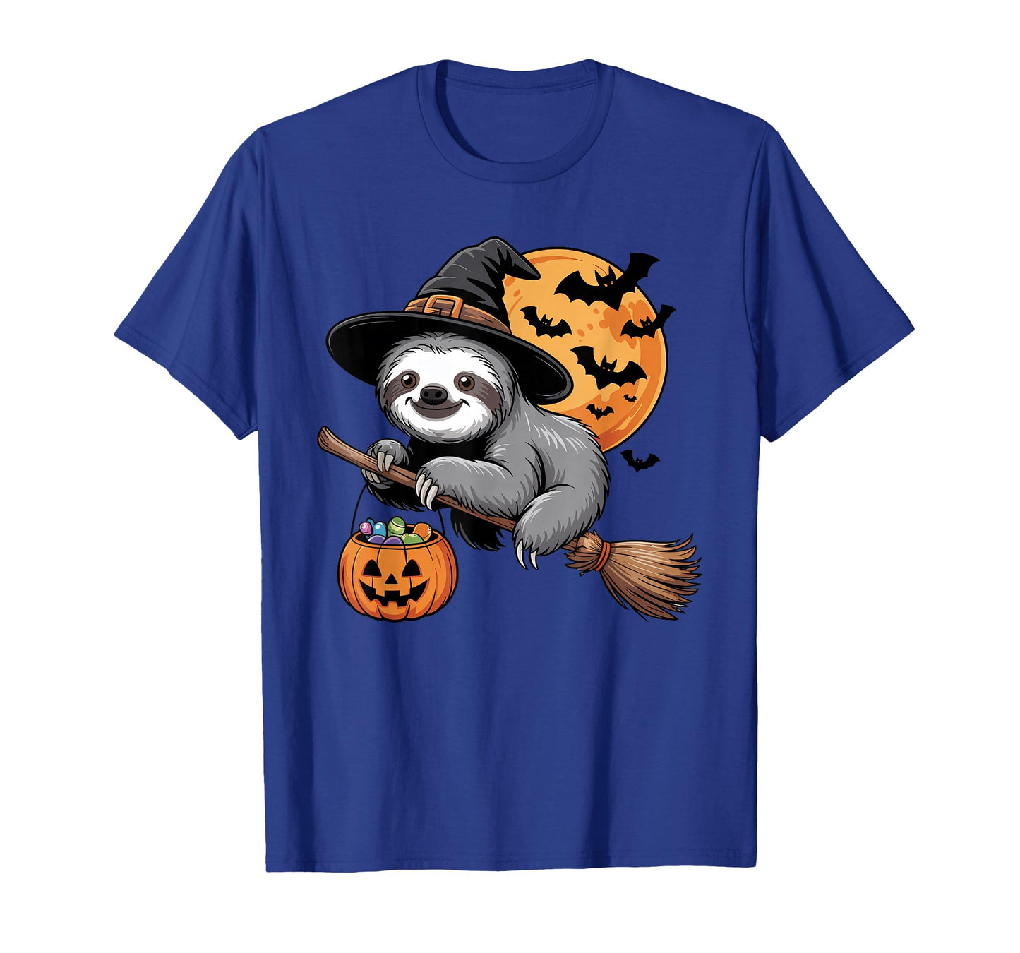Trick or Treat Sloth Witch Halloween Pumpkin Candy Bucket T-Shirt