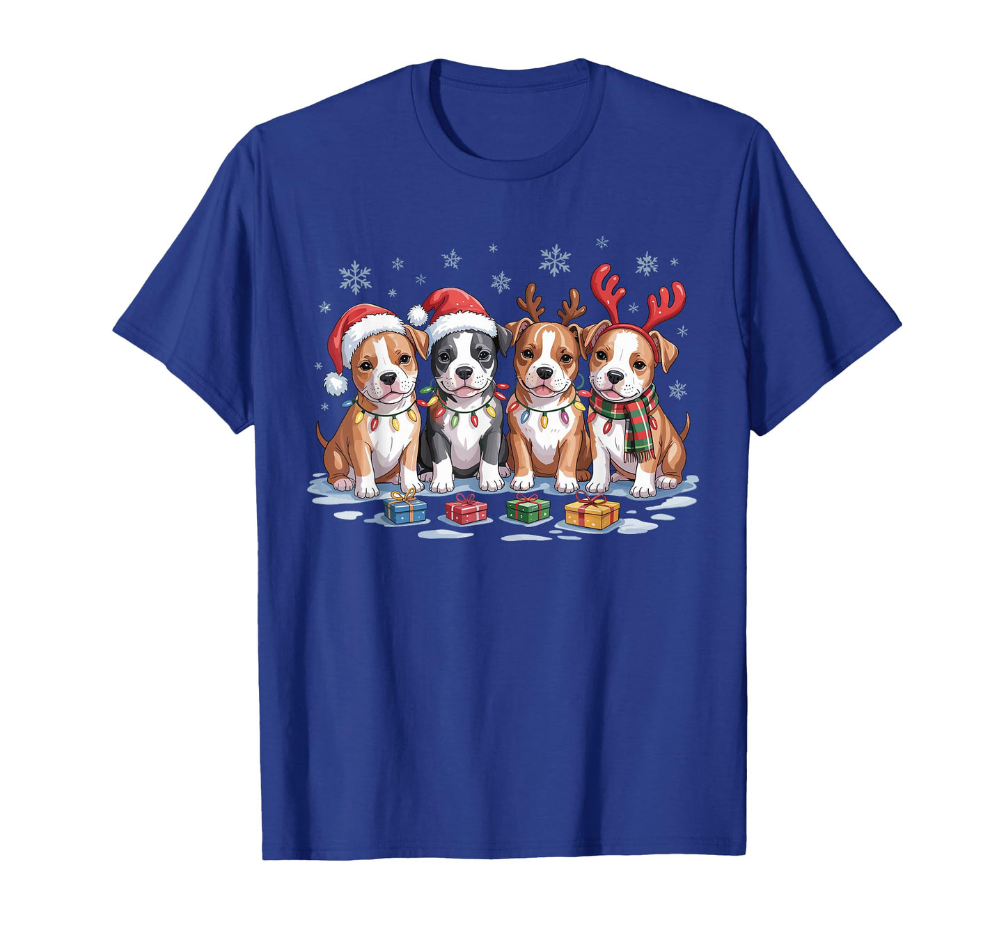 Cute Pitbull Christmas Puppies Dog Lovers Funny Holiday T-Shirt