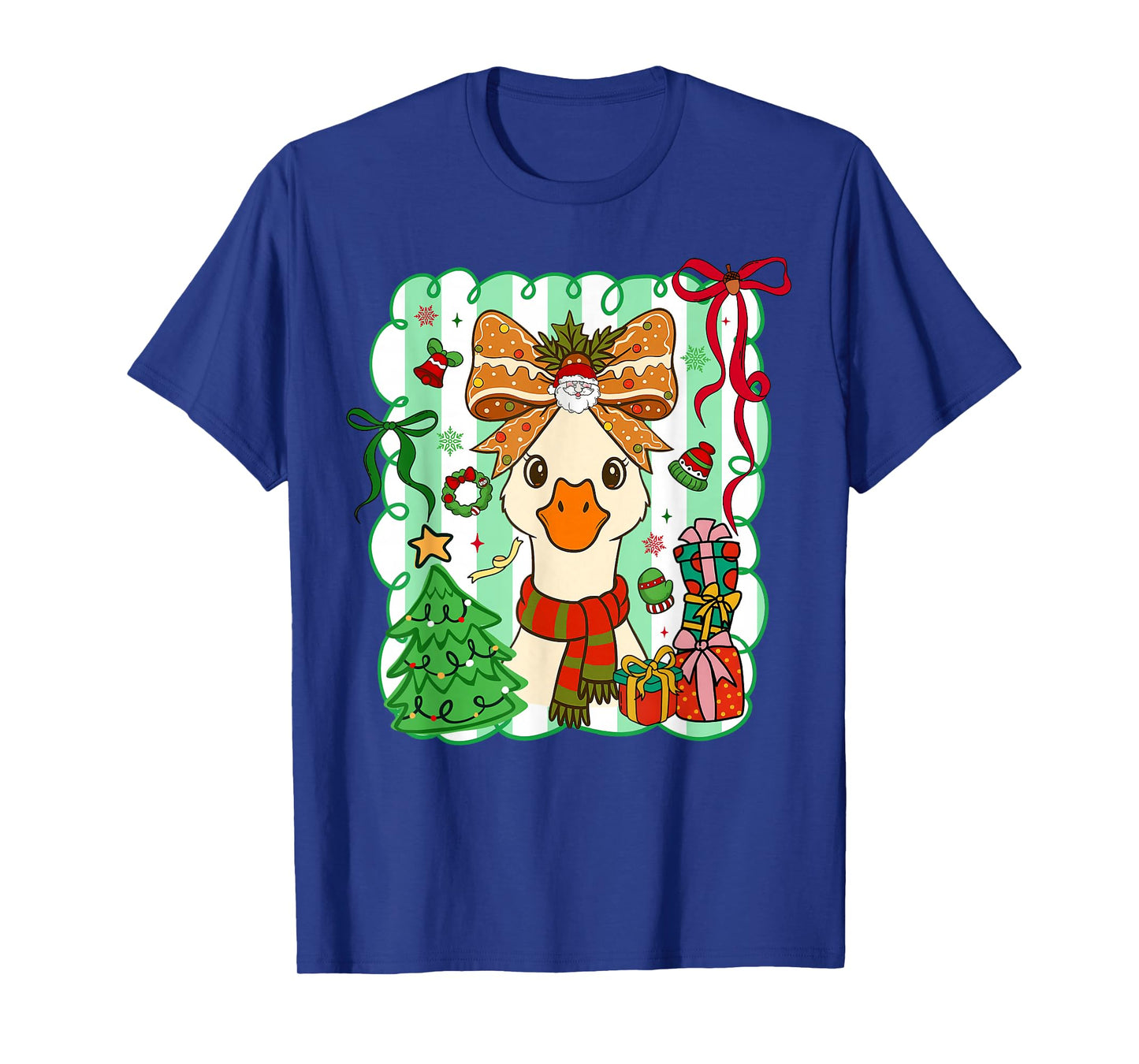 Preppy Gooses Bow Xmas Tree Funny Christmas Girl Women T-Shirt