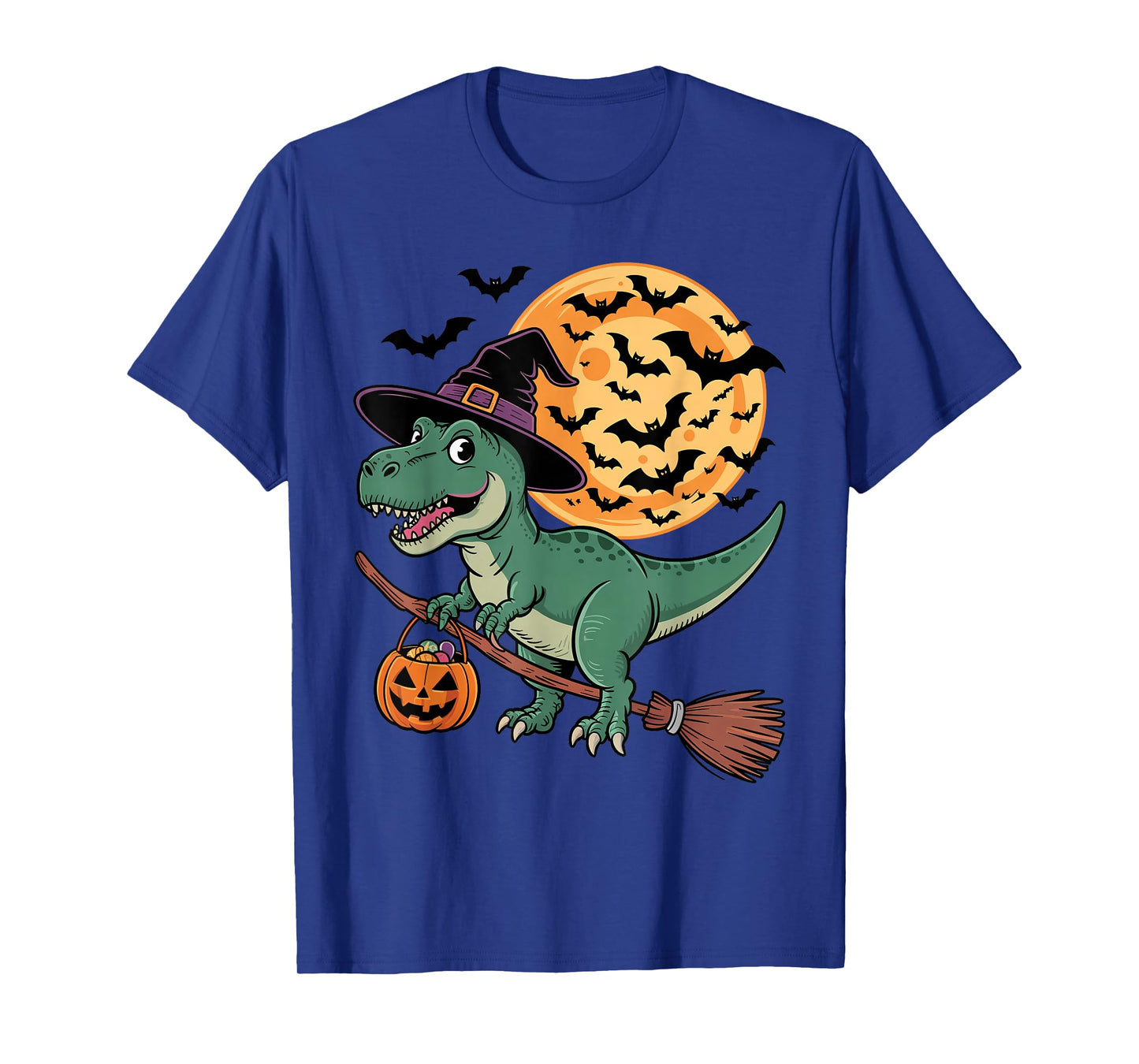Cute Dinosaur Witch with Jack-O-Lantern Pumpkin Halloween T-Shirt
