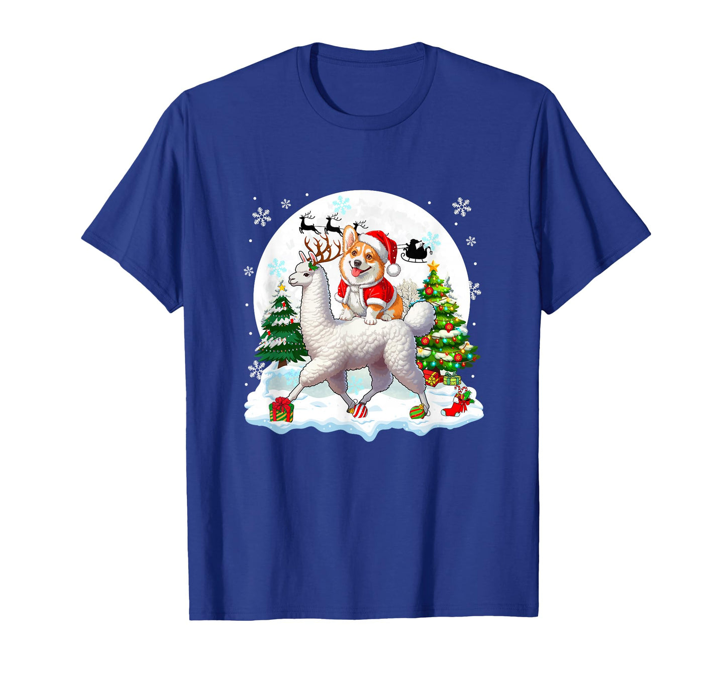 Santa Corgi Riding Llama Reindeer Christmas Owner Kids T-Shirt