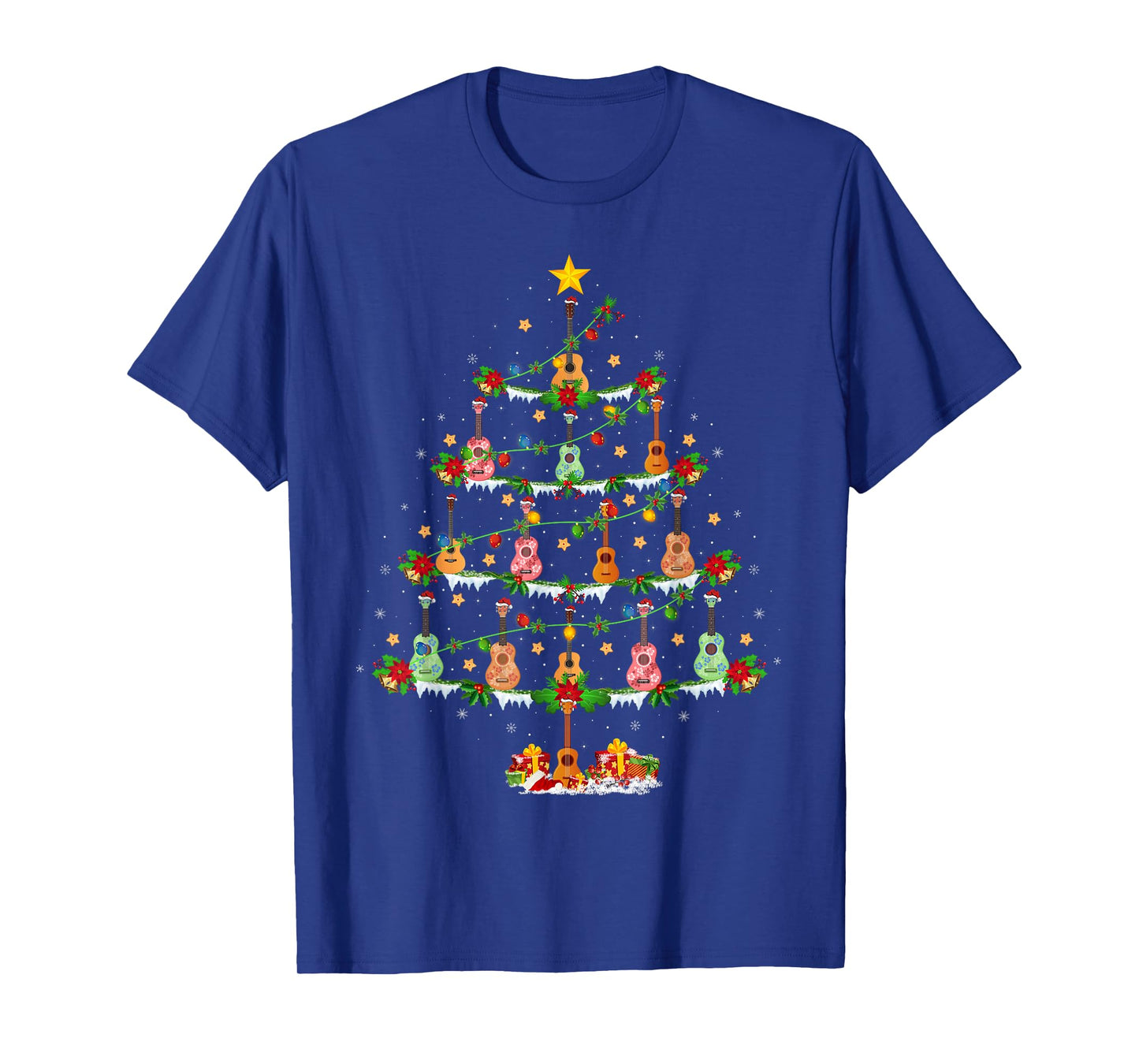 Ukulele Guitar Christmas Tree Lights Musical Instrument Xmas T-Shirt