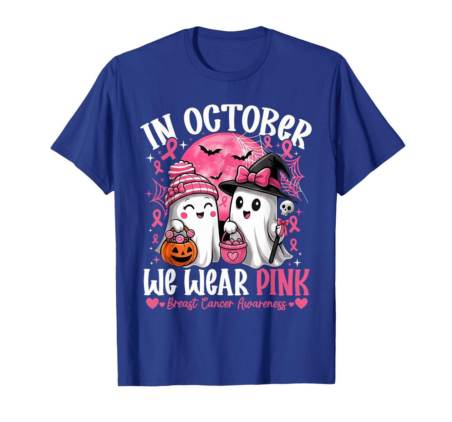 in October We Wear Pink Shirt Ghost Breast Cancer Awareness T-Shirt