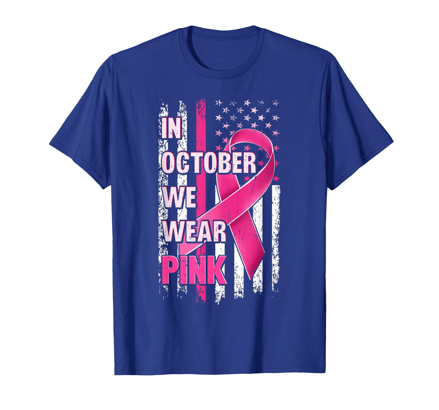 Vintage American Flag Breast Cancer Awareness Men Women Kids T-Shirt