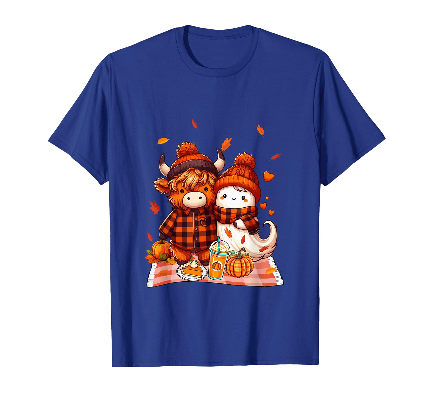 Highland Cow with Boo Halloween Thanksgiving Fall Pumpkins T-Shirt