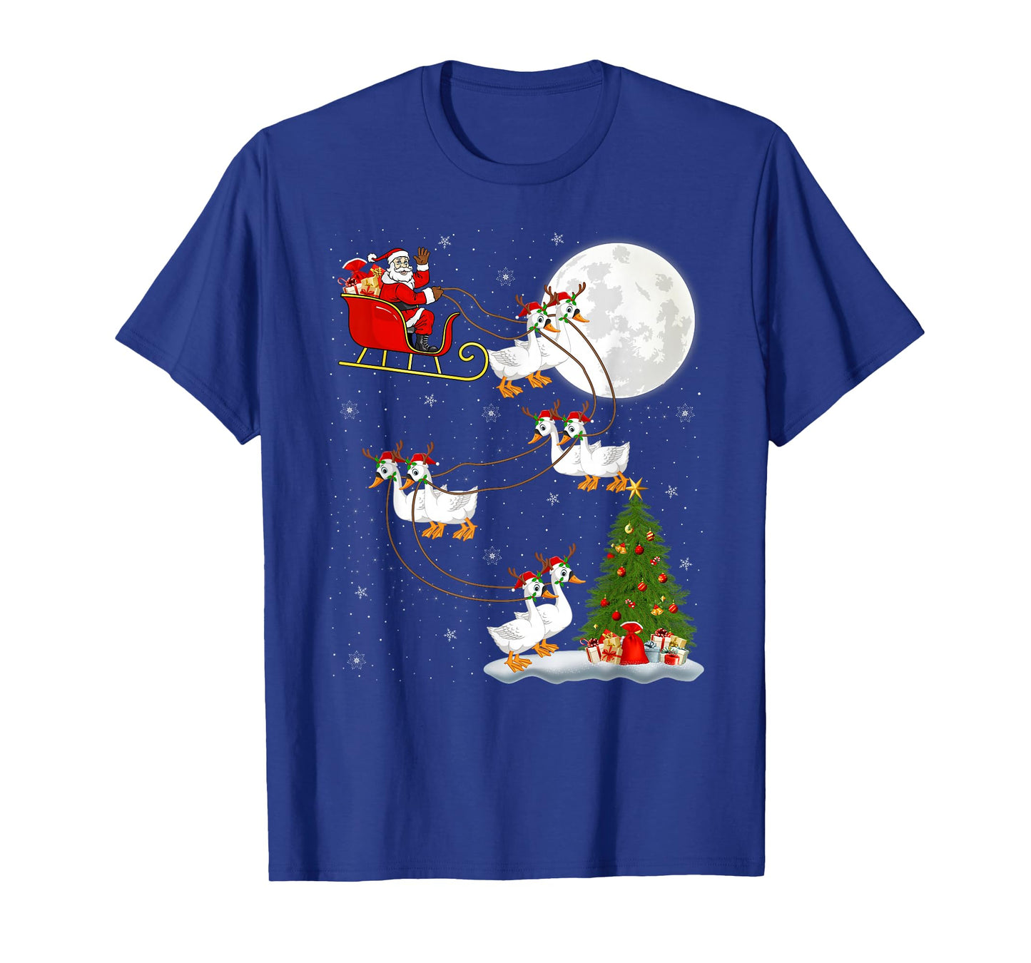 Goose Santa Sleigh Flying Funny Magical Christmas T-Shirt