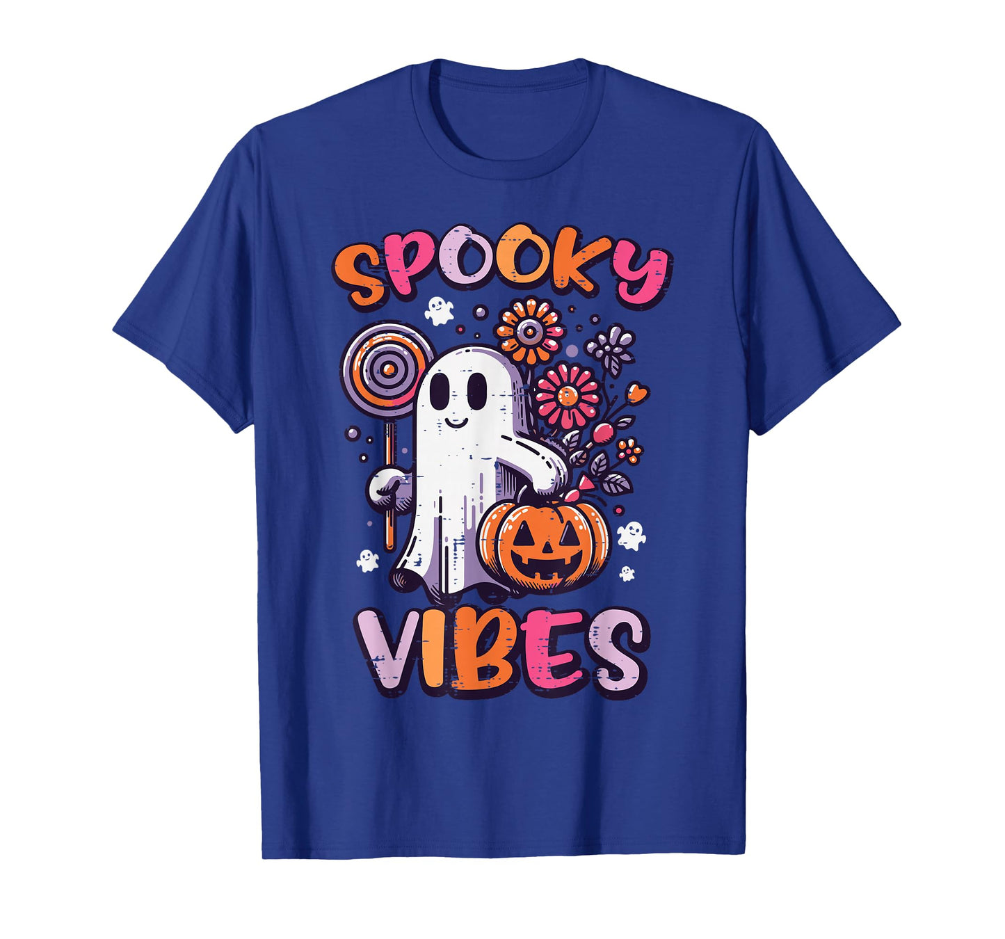 Halloween Ghost Spooky Vibes Retro Costume Girls Kids Women T-Shirt