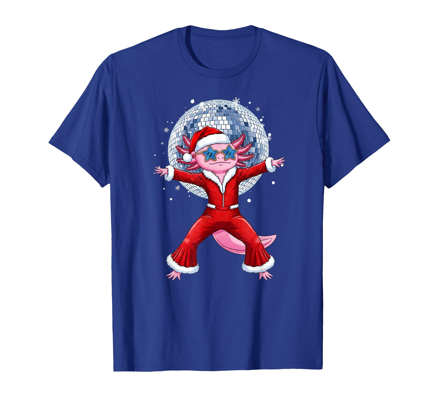 Disco Axolotl Christmas Santa Suit Funny Holiday 70s 80s T-Shirt