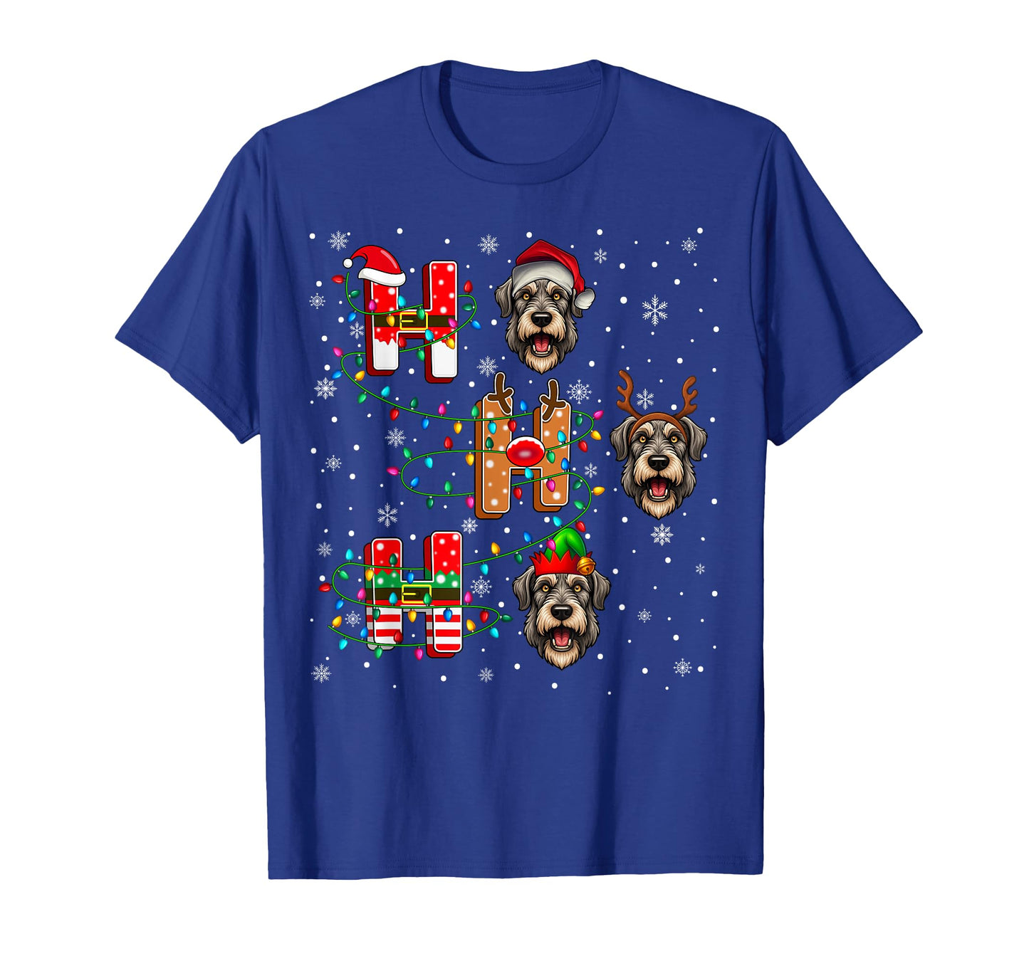 Ho Ho Ho Santa Hat Elf Matching Irish Wolfhound Dog Xmas T-Shirt