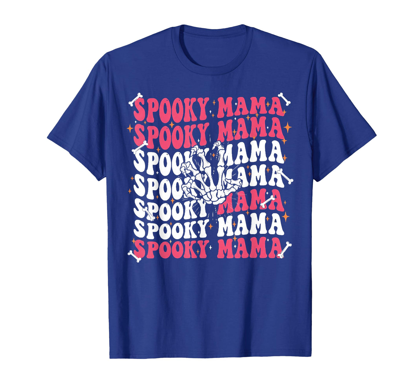 Groovy Spooky Mama Skeleton Pattern Halloween Party Outfit T-Shirt