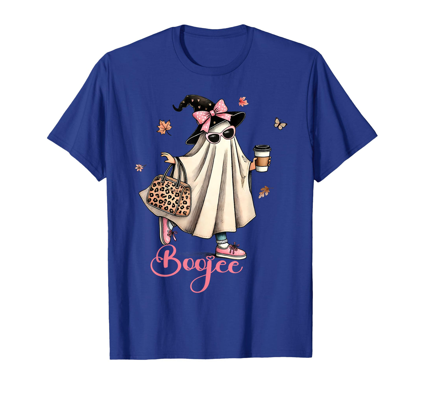 Boo Jee Ghost Drinking Coffee Coquette Bow Halloween Women T-Shirt