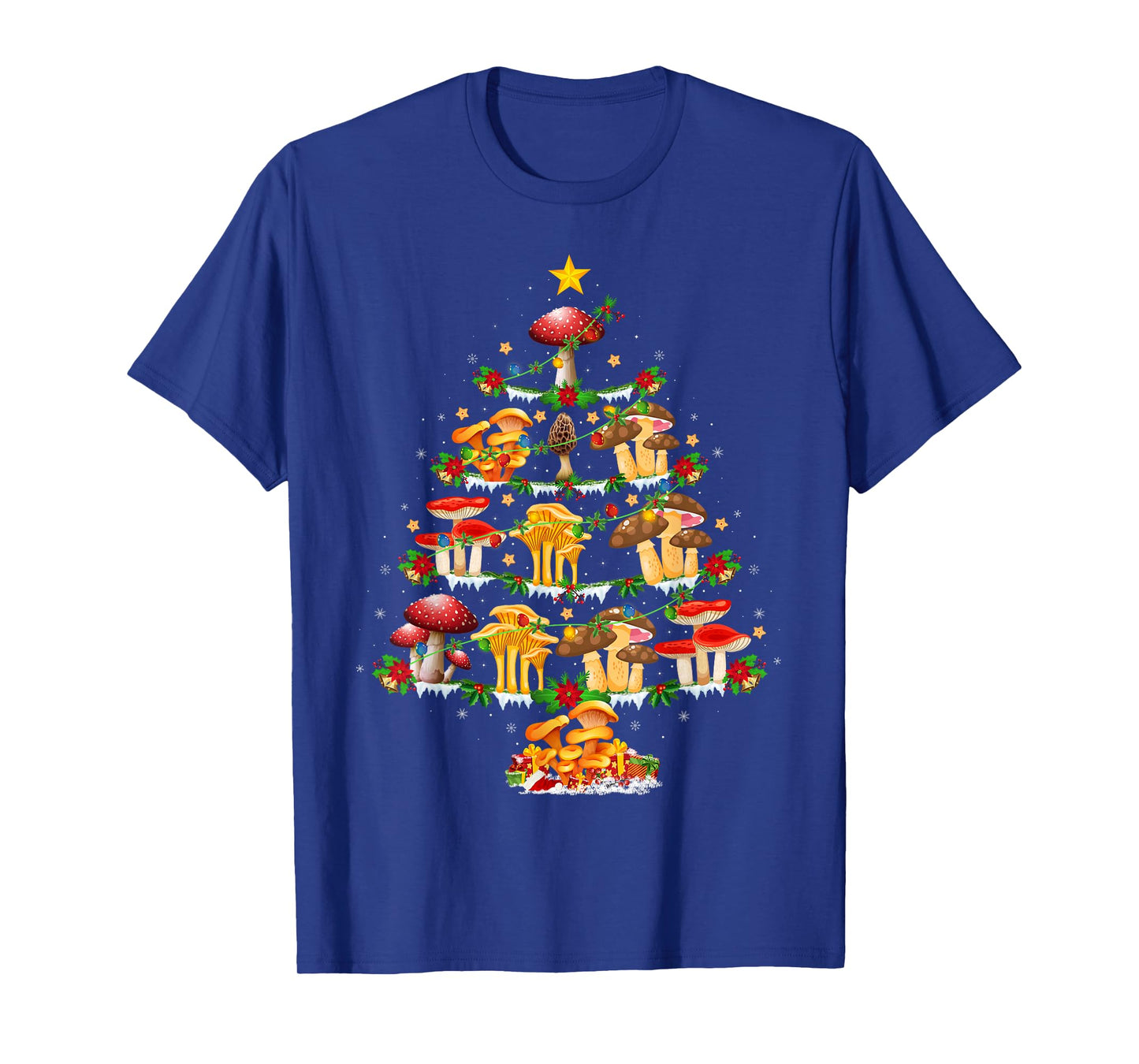 Mushroom Christmas Tree Lights Funny Mushroom Xmas T-Shirt