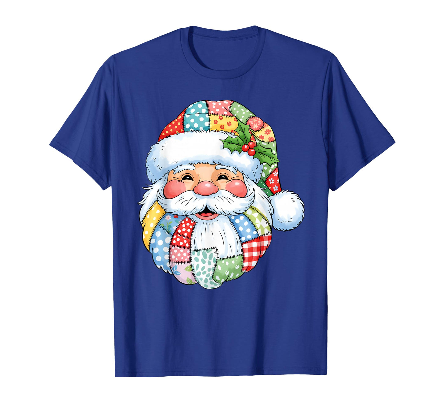 Retro Patchwork Santa Claus Christmas Preppy Merry Xmas T-Shirt