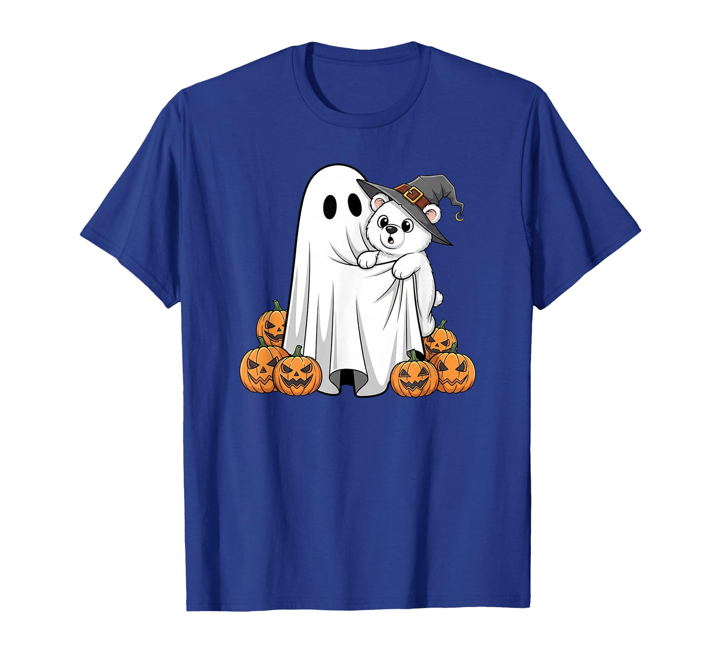 Funny Ghost Polar Bear Pumpkin Halloween Kids Mens Womens T-Shirt