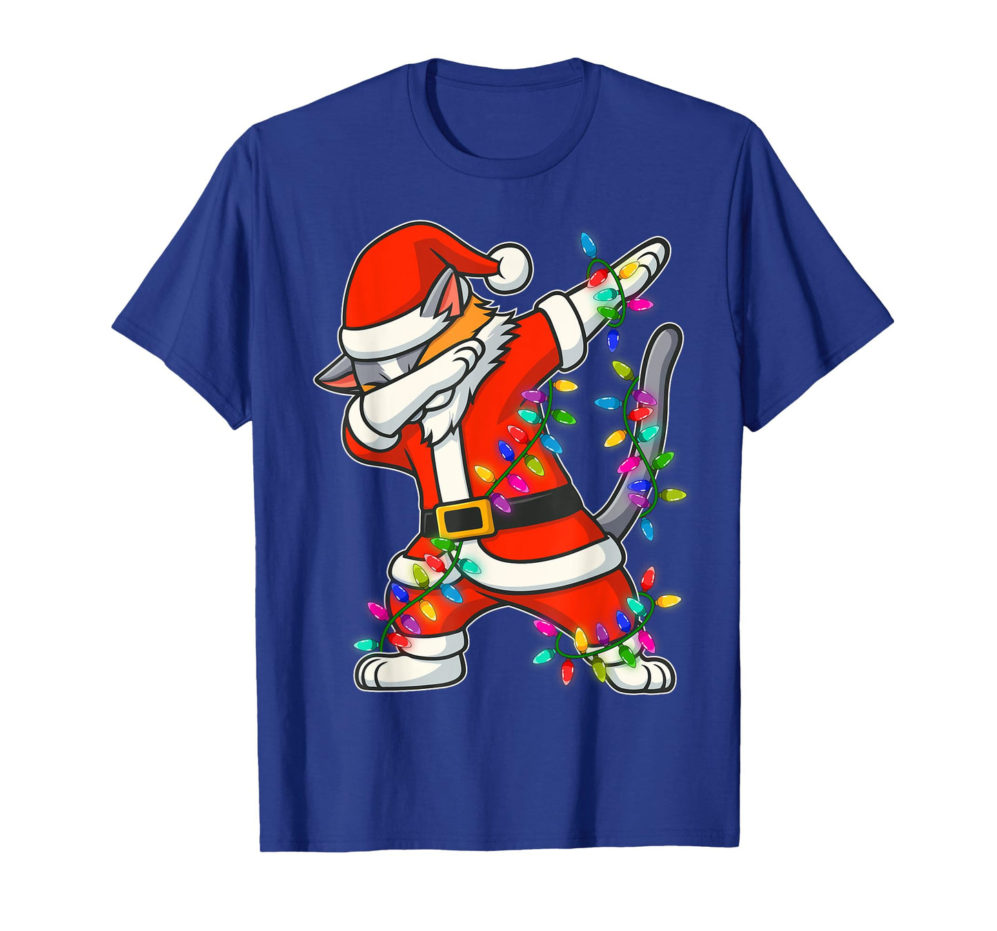 Christmas Cat Dabbing Lights Santa Xmas for Men Women Kids T-Shirt
