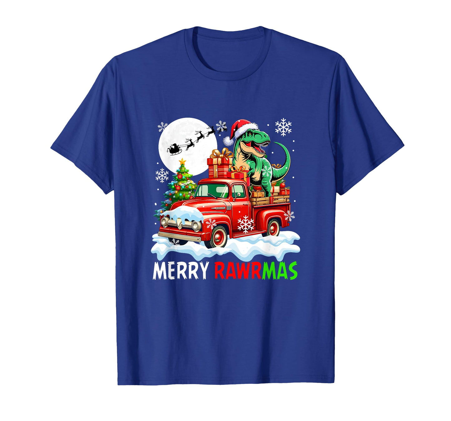 Merry Christmas Santa T-Rex On Pickup Truck Owner Kids T-Shirt