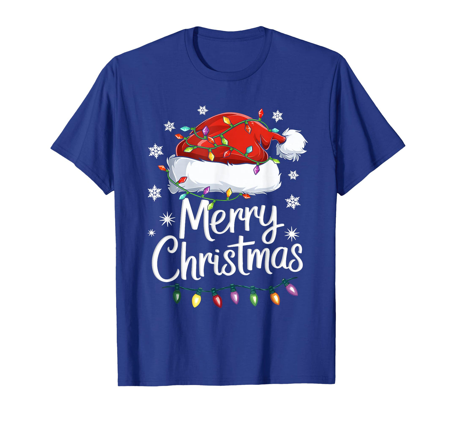 Merry Christmas Lights Red Santa Hat Xmas Family Men Women T-Shirt