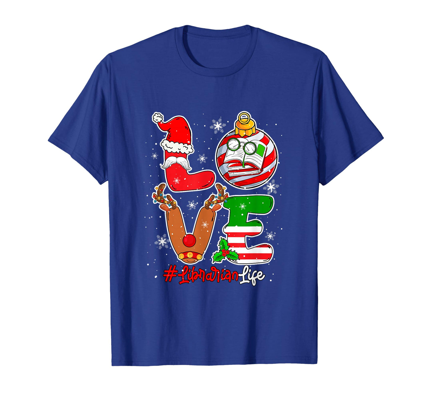 Love Librarian Christmas Santa Reindeer Costume Job Team T-Shirt