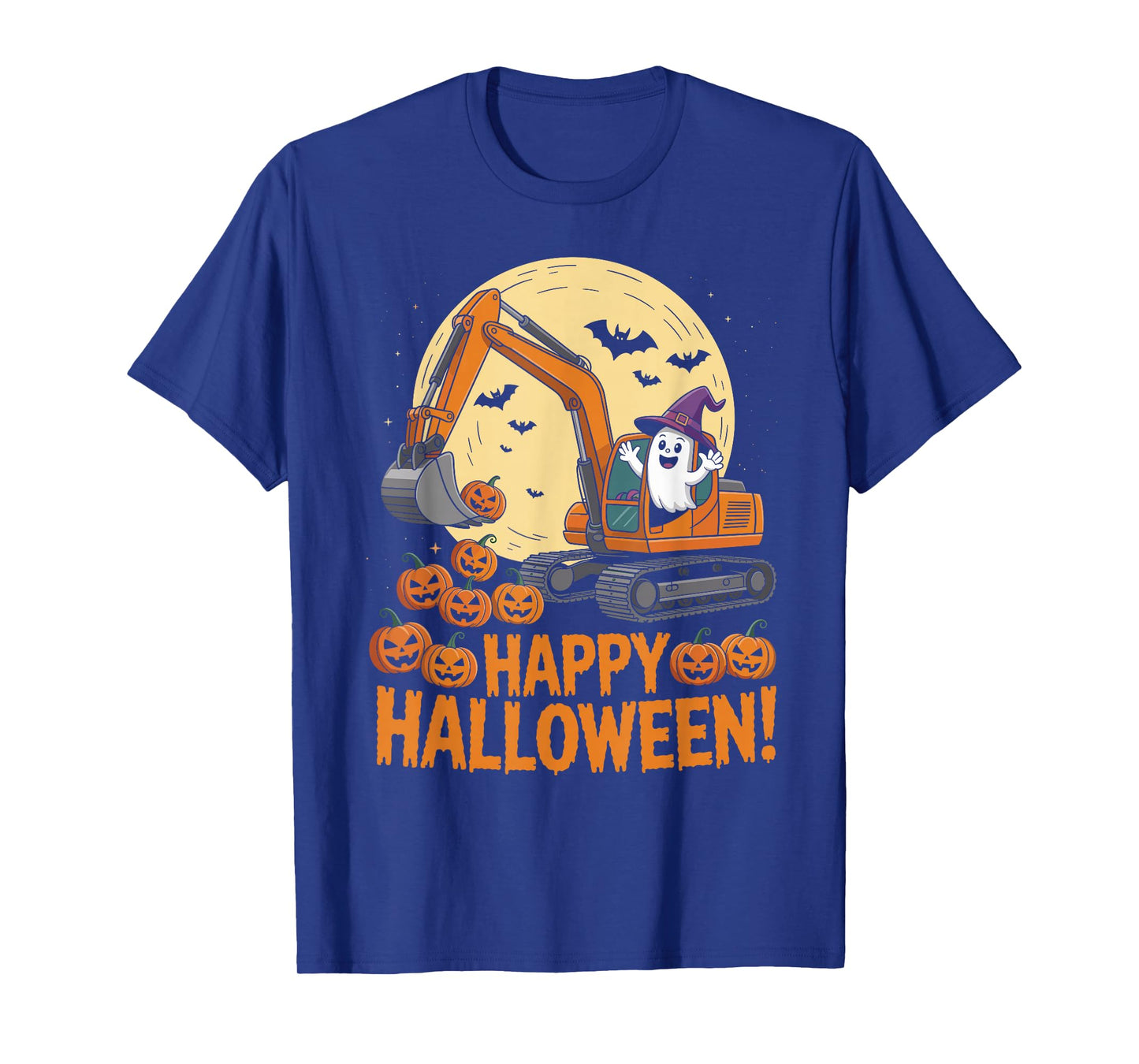 Happy Halloween Ghost Pumpkins and Excavator Construction T-Shirt