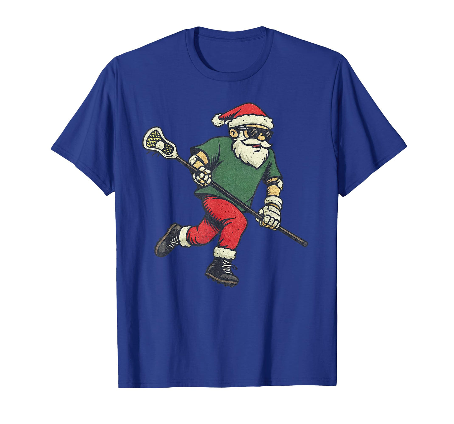 Santa Playing Lacrosse Christmas Vintage Funny Lax Xmas T-Shirt