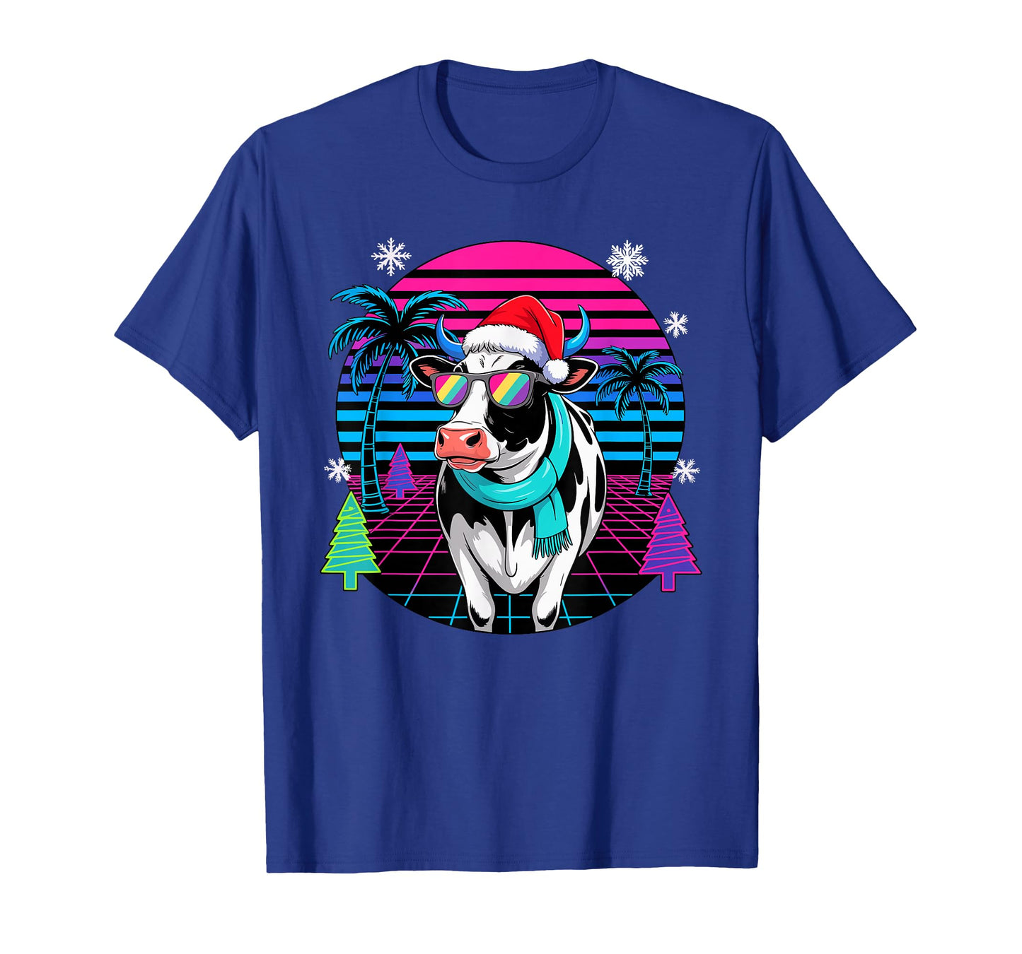 Christmas Synthwave Cow Sunglasses Cows T-Shirt