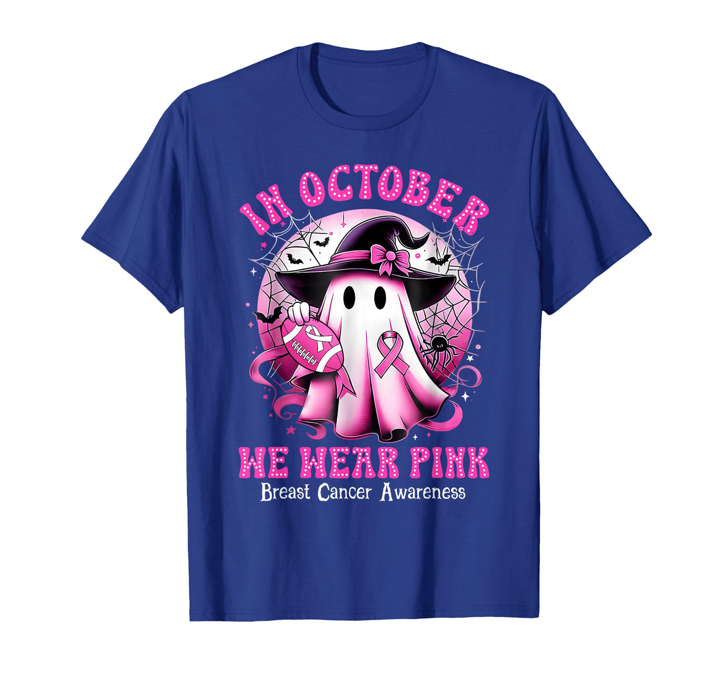 in October We Wear Pink Witch Ghost Breast Cancer Awareness T-Shirt