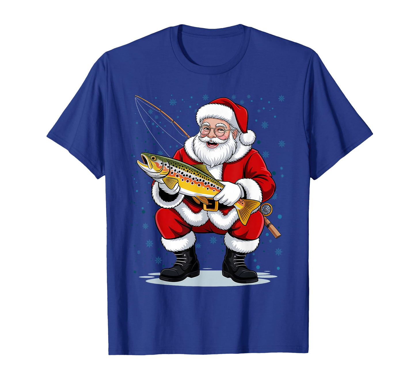 Funny Christmas Santa Clause Fishing for Brown Trout T-Shirt