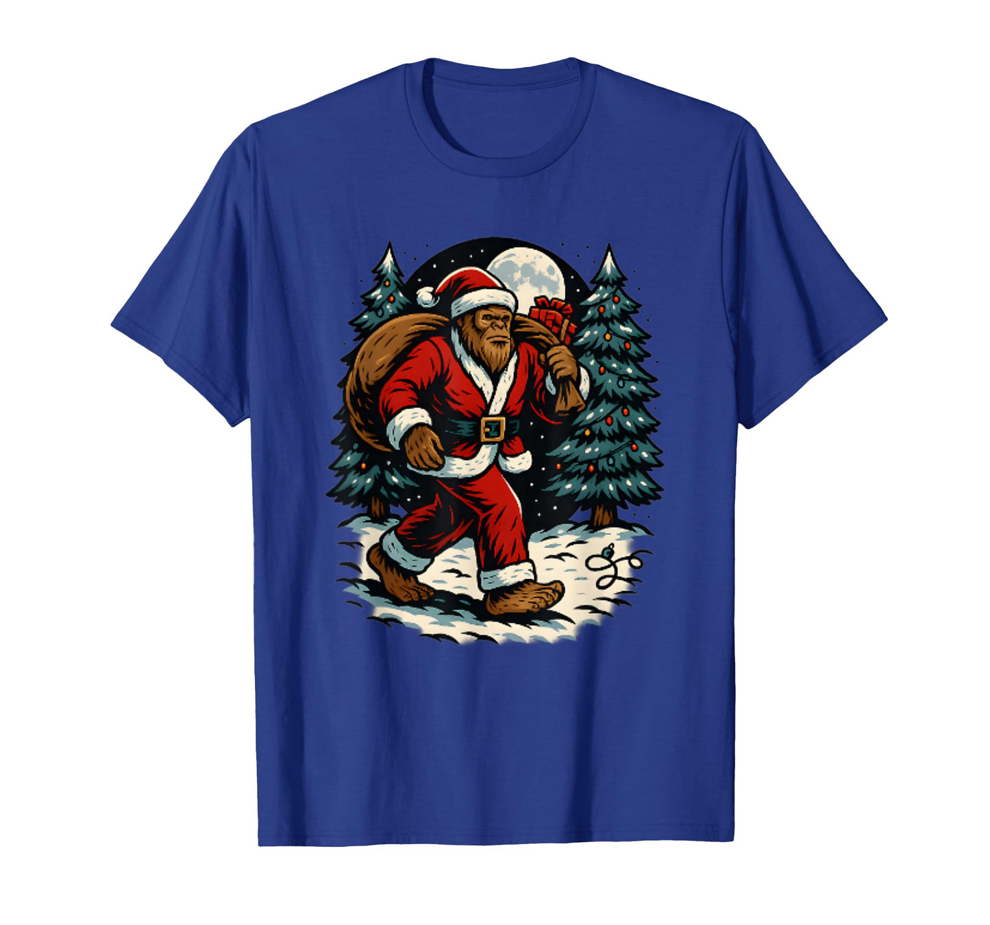 Gorilla Santa Christmas Outfit Bigfoot Holiday Walk in Snow T-Shirt