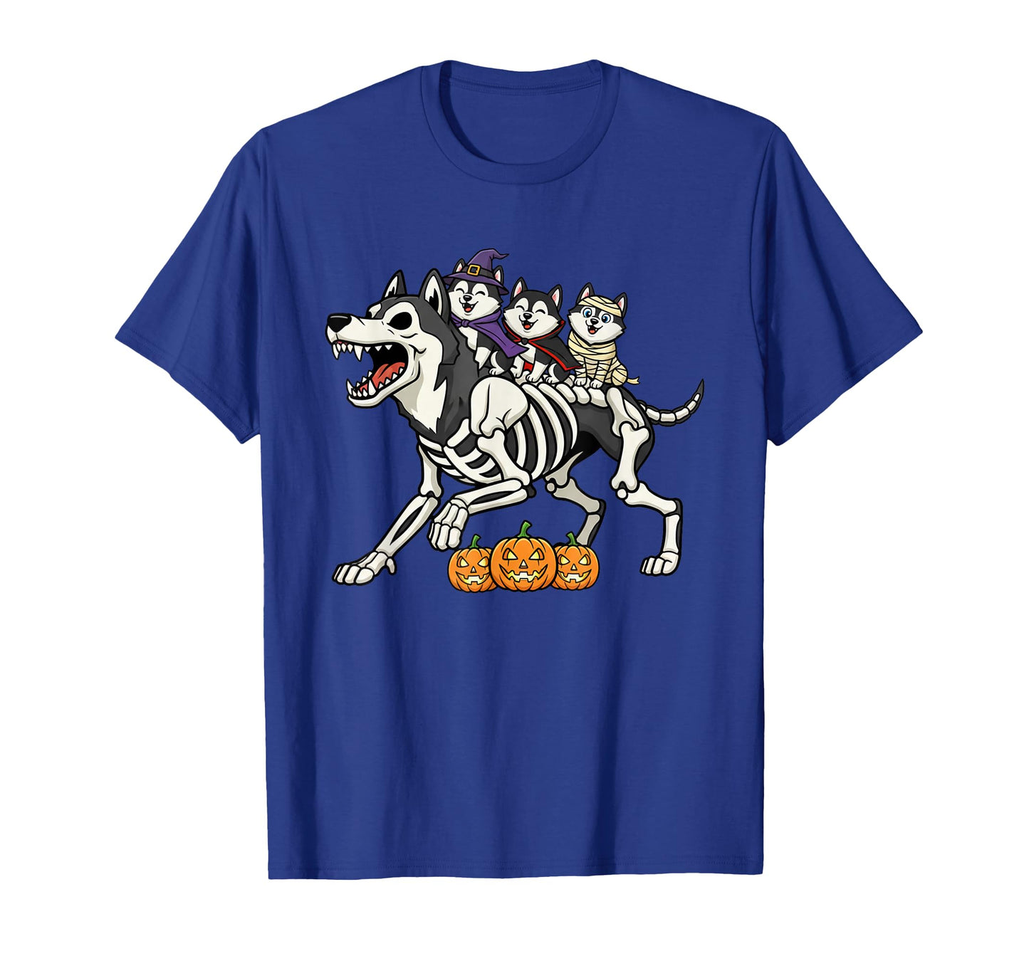 Siberian Husky Skeleton Mummy Witch Halloween Mens Womens T-Shirt