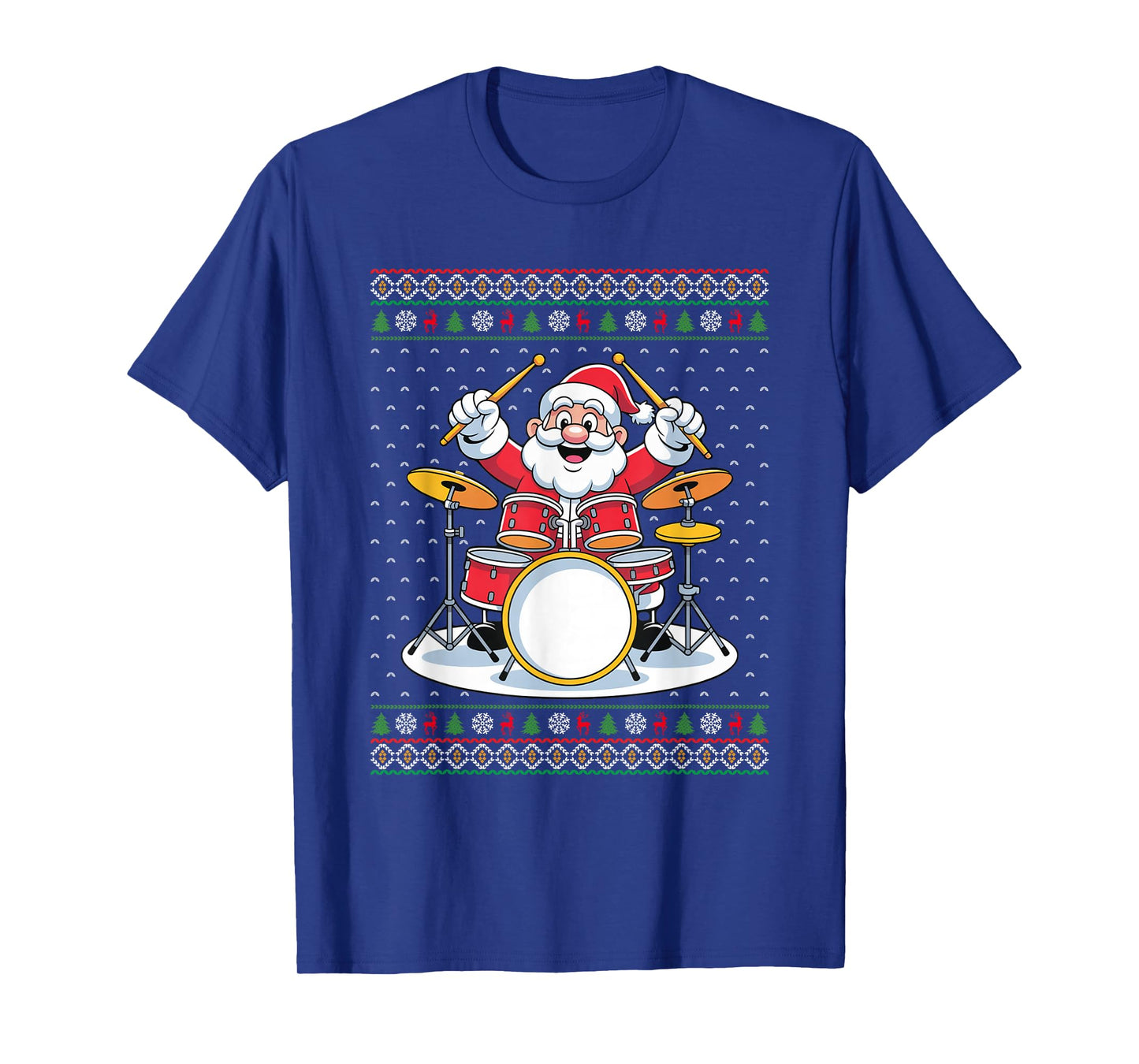 Santa Playing Drums Music Lover Funny Drummer Ugly Xmas T-Shirt