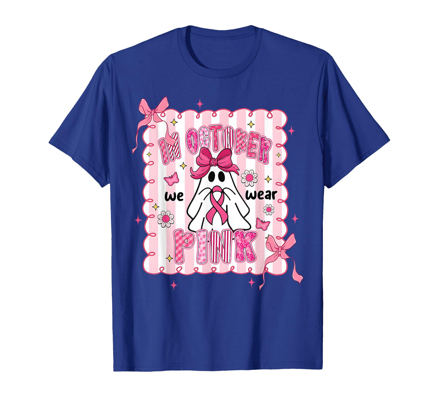 October We Wear Pink Breast Cancer Ghost Coquette Halloween T-Shirt