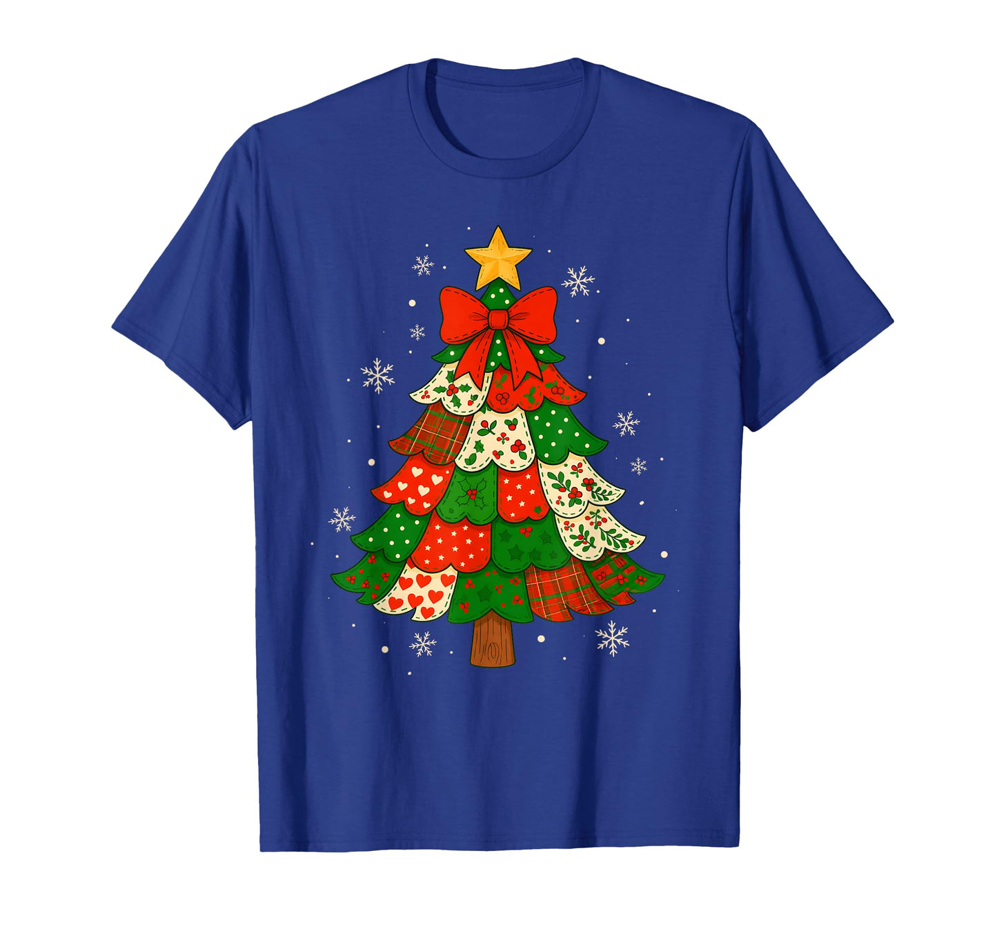 Retro Patchwork Christmas Tree Cute Holiday Pajama Xmas T-Shirt