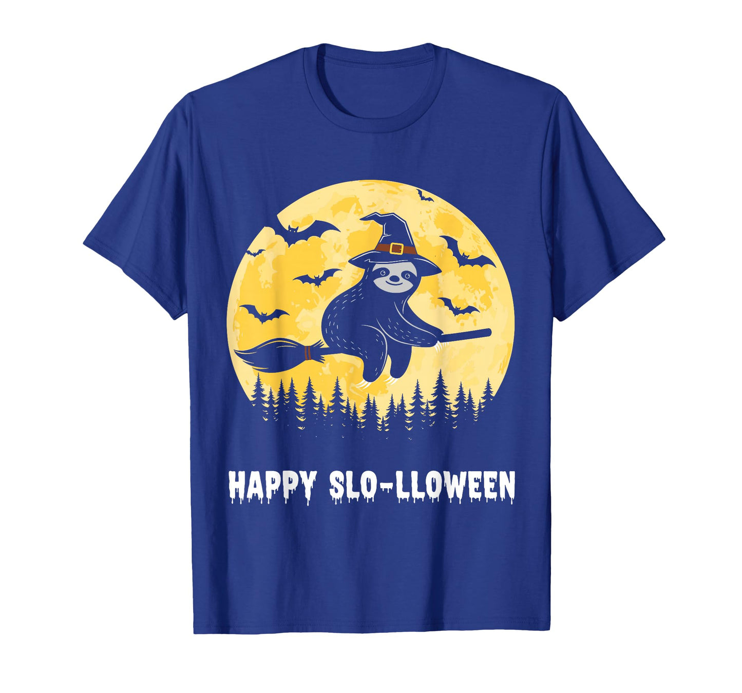 Happy Slo-lloween Funny Halloween Sloth Flying Witch T-Shirt