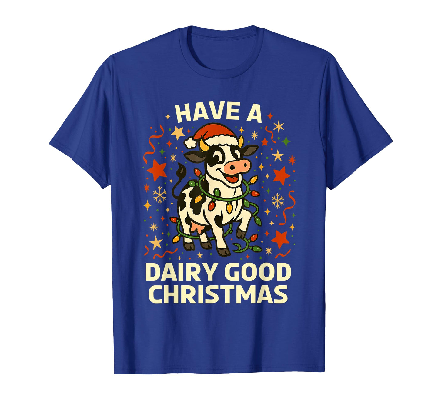 Christmas Holstein Cow Lights Funny Dairy Good Pun T-Shirt