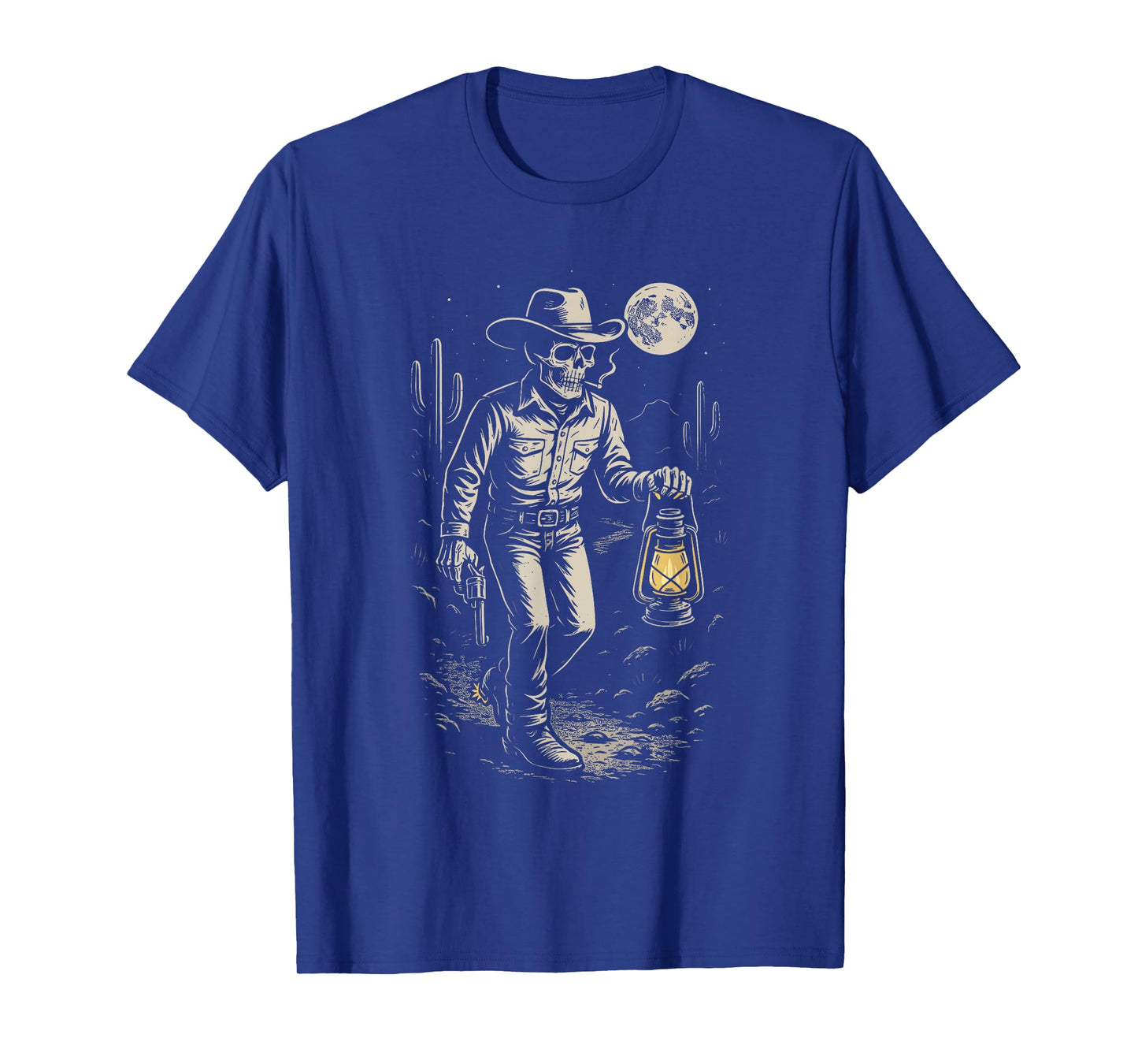 Vintage Skeleton Cowboy Smoking Moon Goth Western Gothic T-Shirt