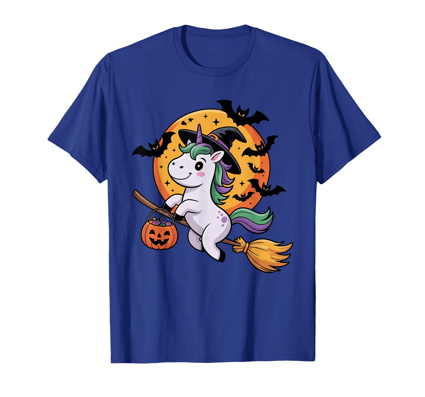 Cute Unicorn Halloween Witch Hat Jack-o-Lantern Candy Bucket T-Shirt