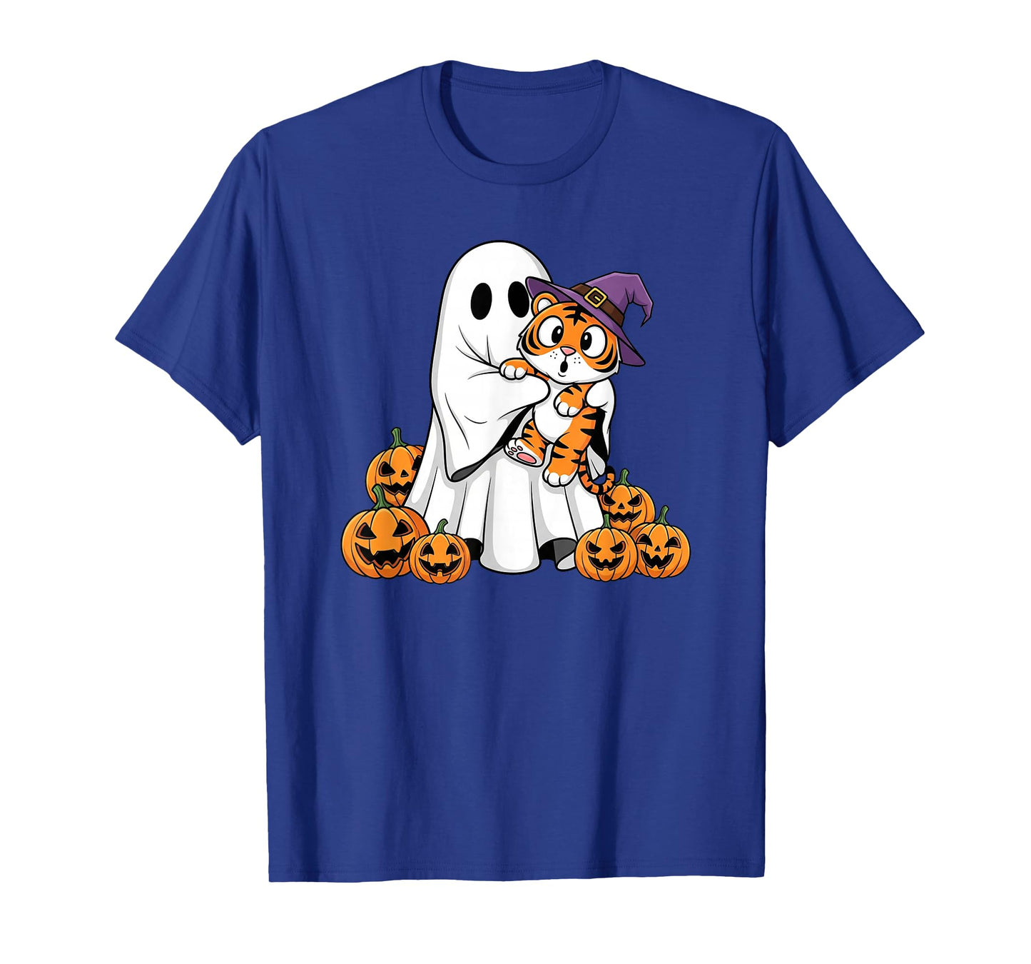 Funny Ghost Tiger Pumpkin Halloween Kids Mens Womens T-Shirt