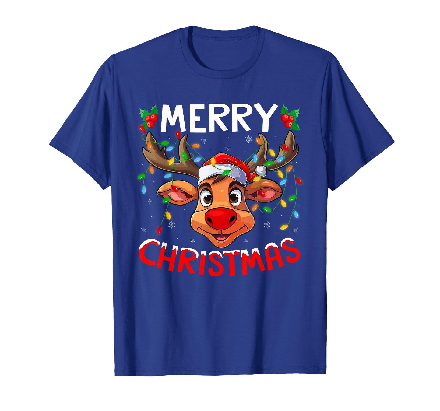Xmas Family Lights Santa Hat Reindeer Merry Christmas T-Shirt