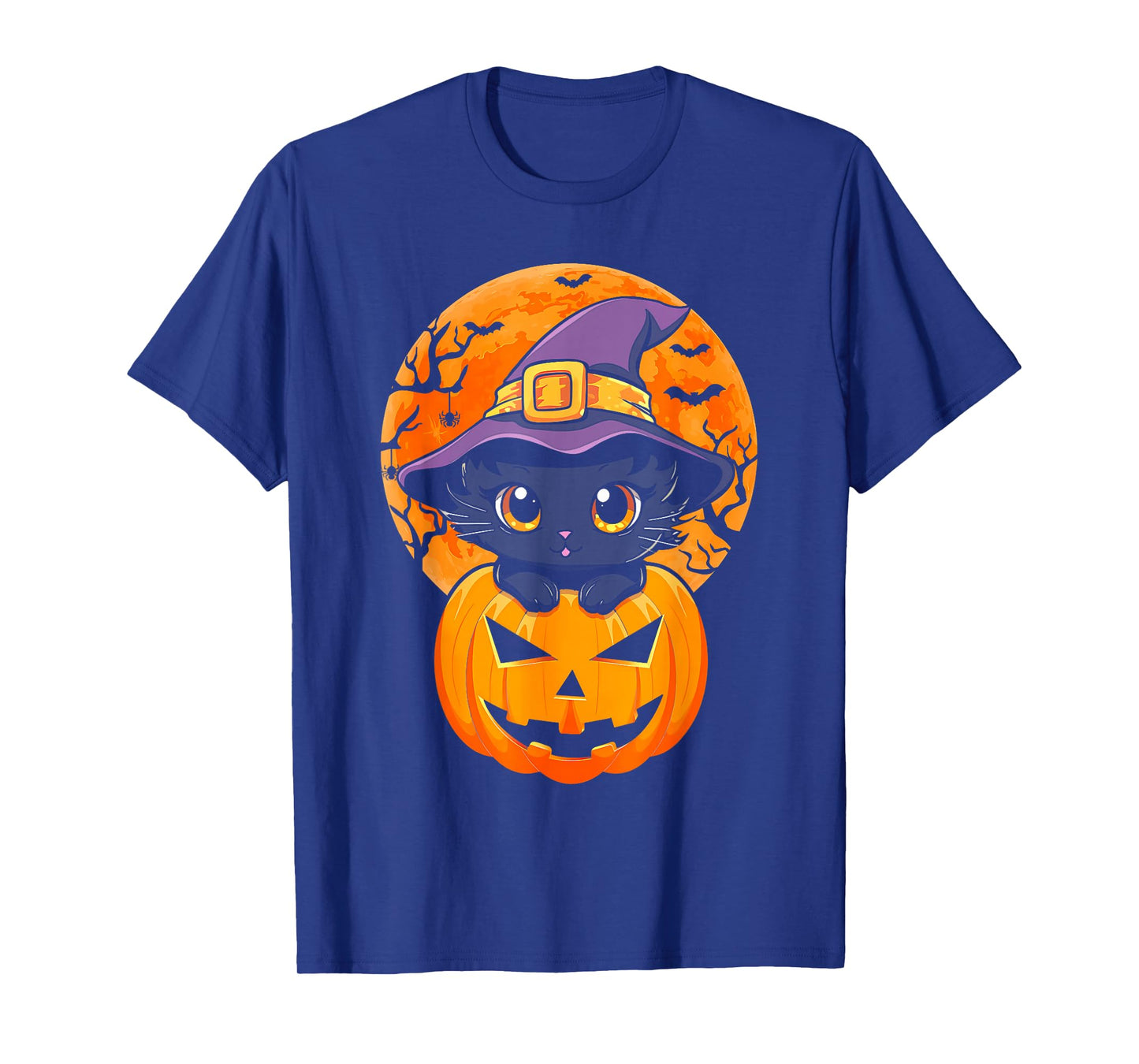 Retro Black Cat Halloween Pumpkin Costume for Men Women Kids T-Shirt