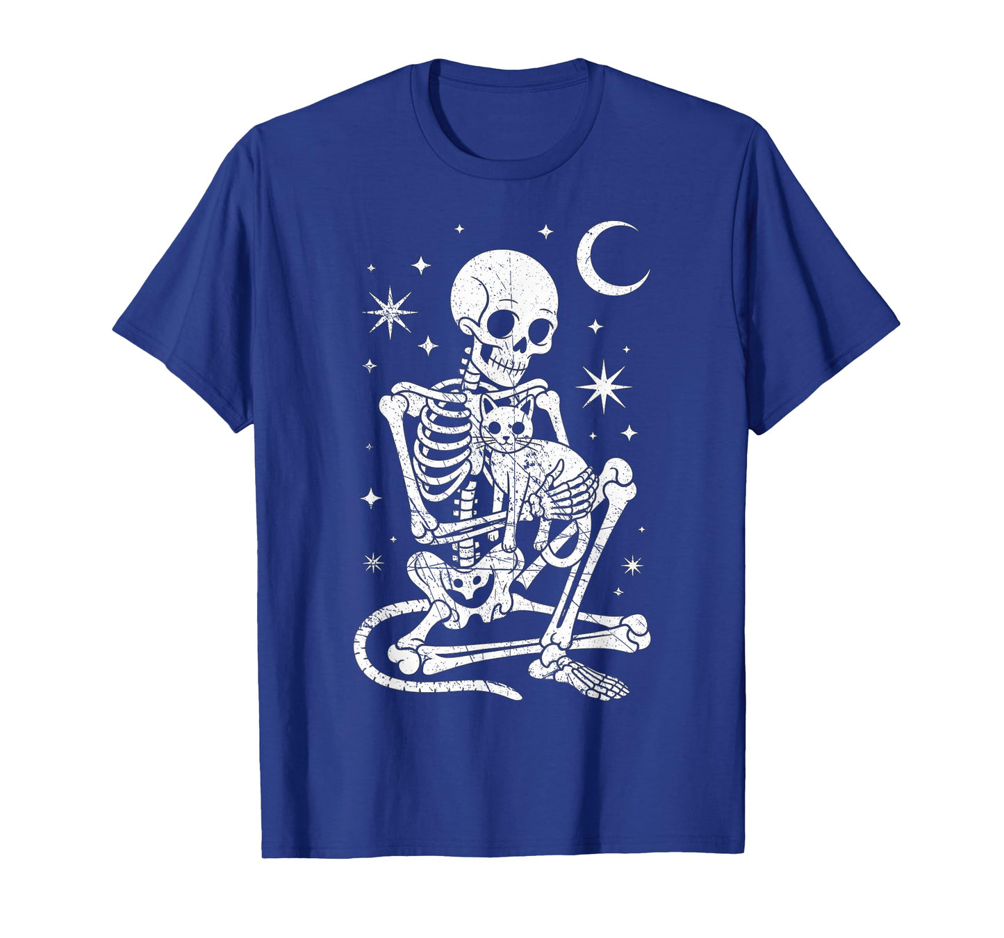 Skeleton Holding A Cat Funny Lazy Halloween Costume Skull T-Shirt