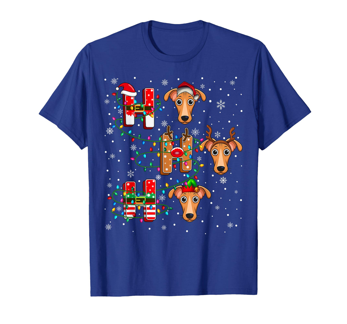 Ho Ho Ho Santa Reindeer Hat Elf Matching Greyhound Dog Xmas T-Shirt