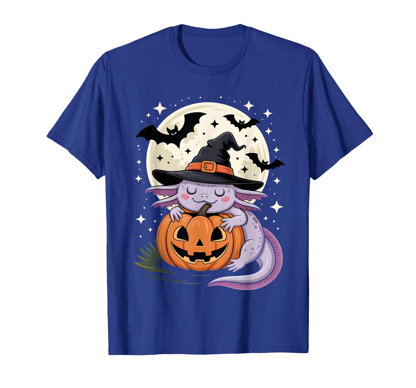 Halloween Axolotl Witch Hat Pumpkin Spooky T-Shirt