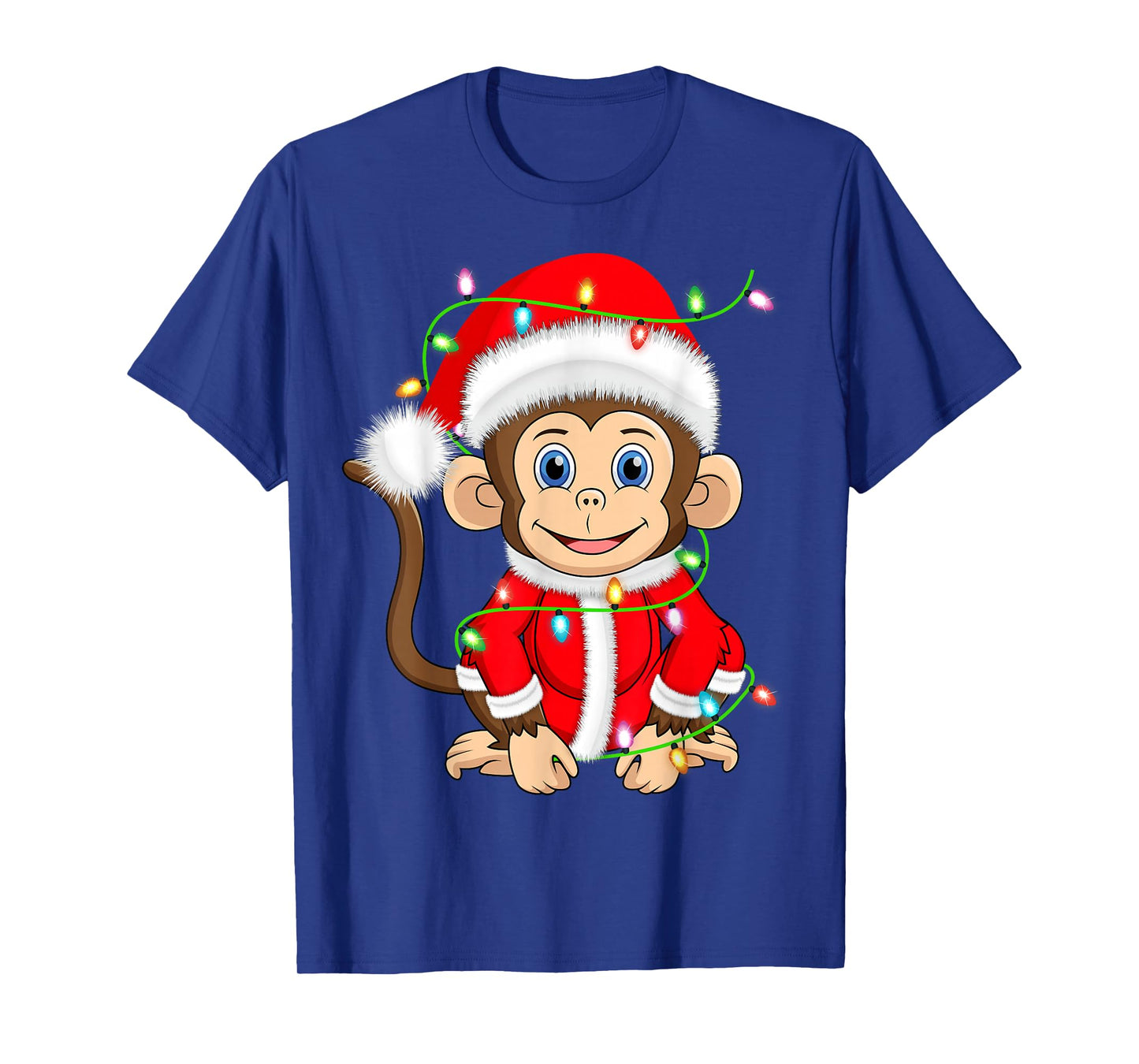 Funny Monkey Christmas Lights Santa Costume Cute Animal Xmas T-Shirt