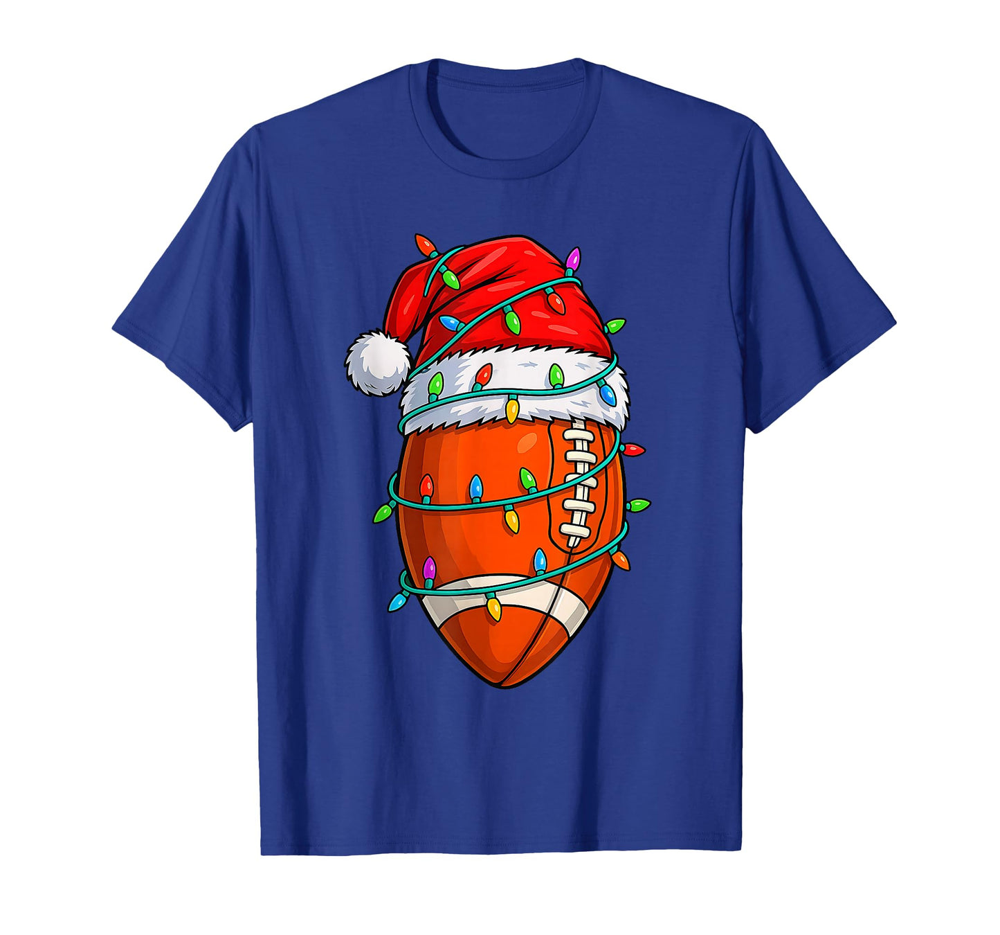 Christmas Football Santa Hat Lights Colorful Funny Player T-Shirt