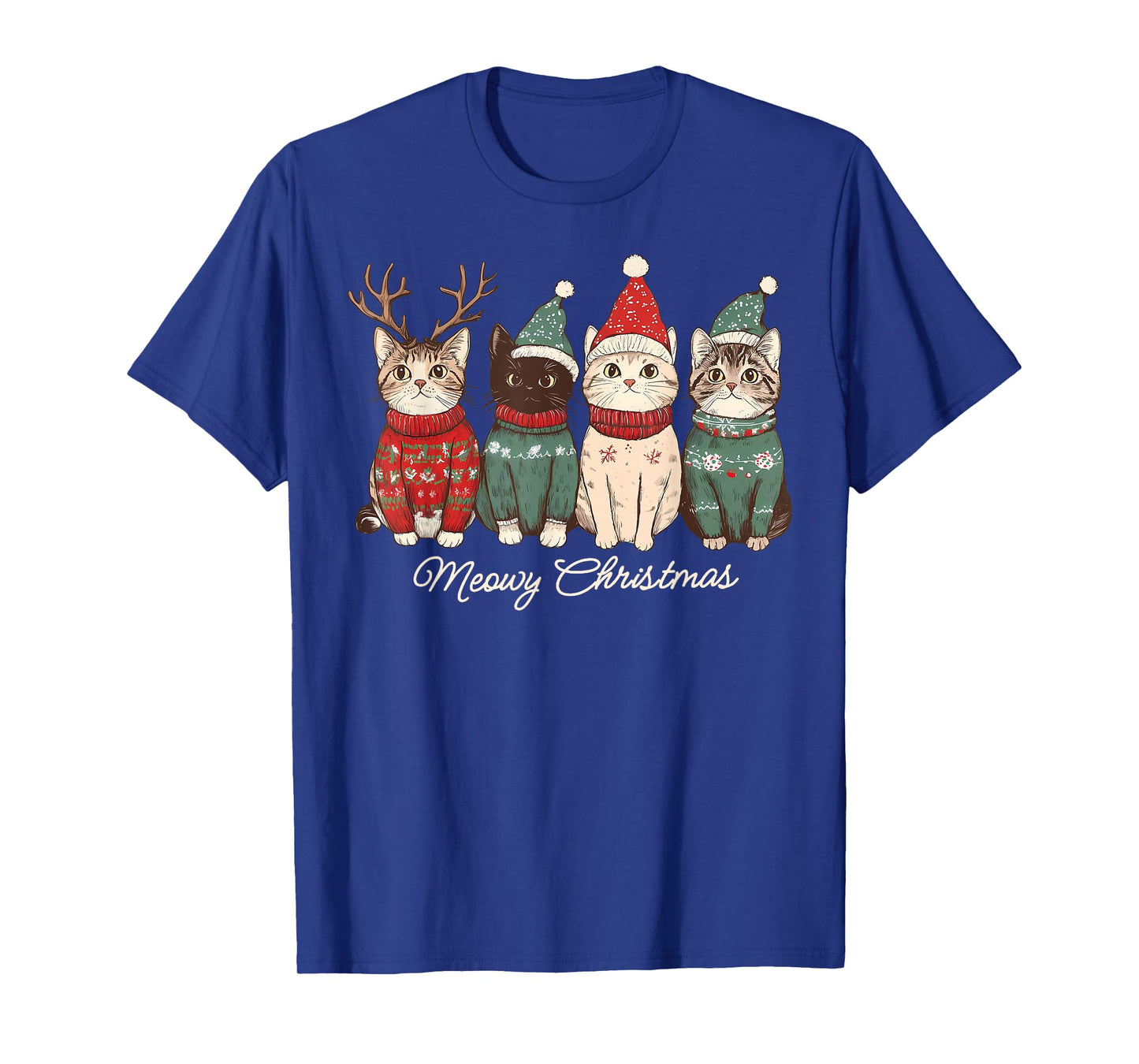 Meowy Catmas Cat Christmas Cute Cats Lover Santa Hat Xmas T-Shirt